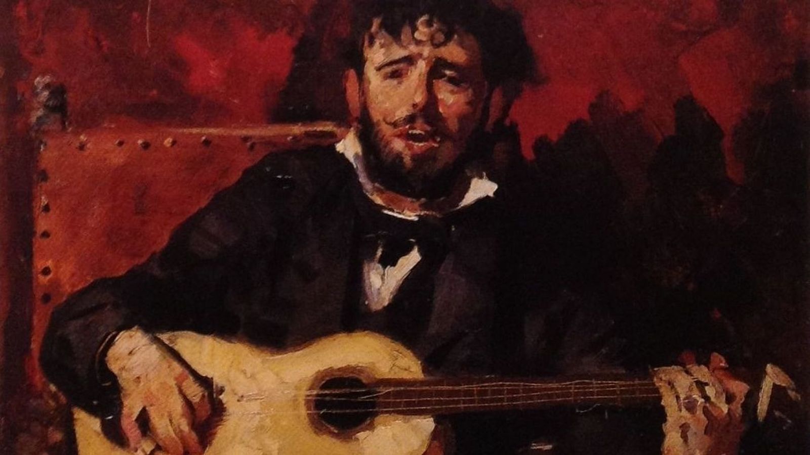 Retrato de Regoyos con la guitarra por Théo Van Rysselberghe