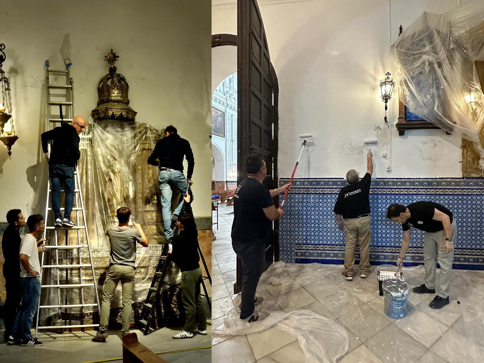 Los hermanos protegen las obras de arte para realizar tareas de pintura