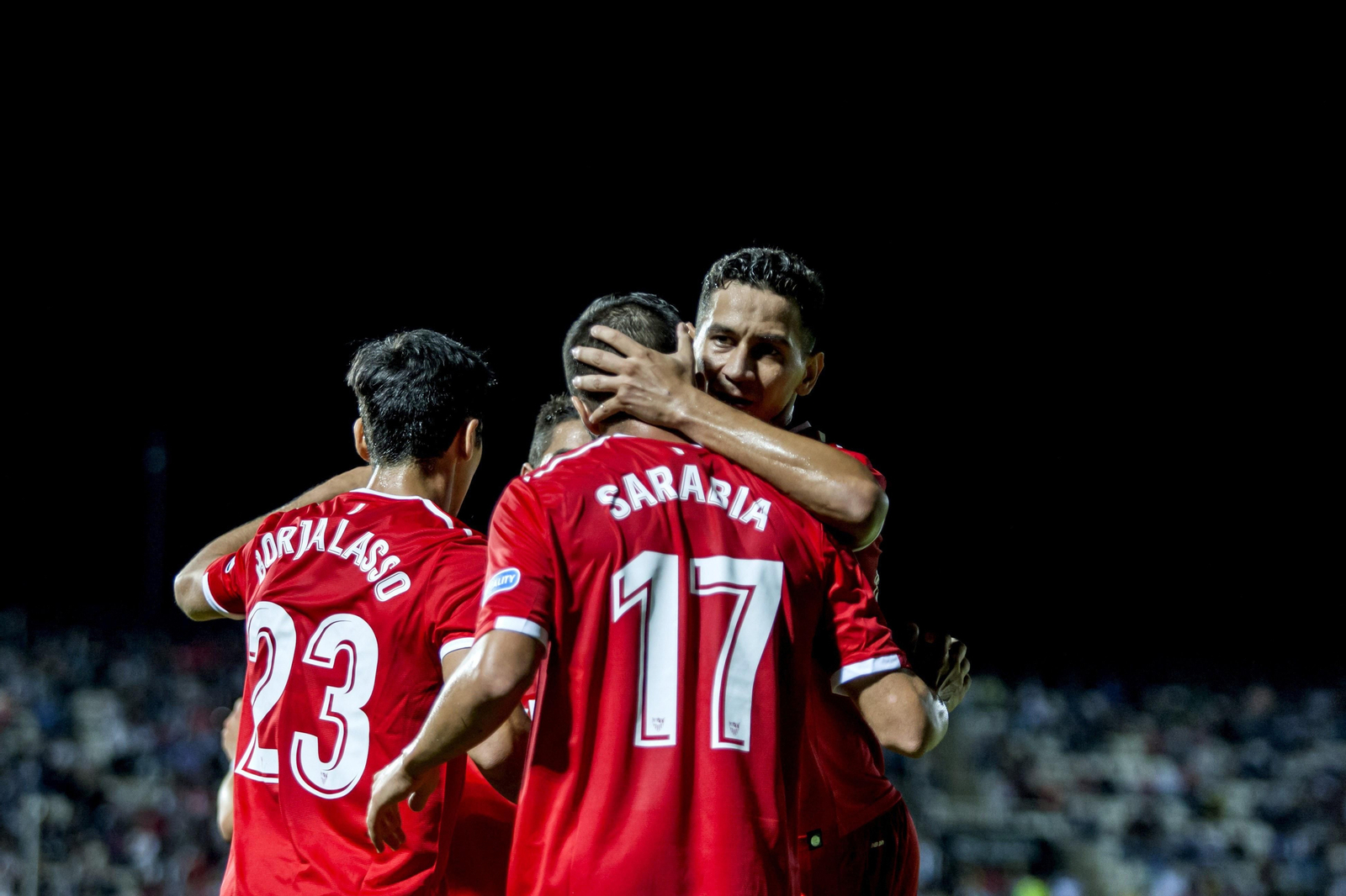 Celebración de uno de los goles del Sevilla