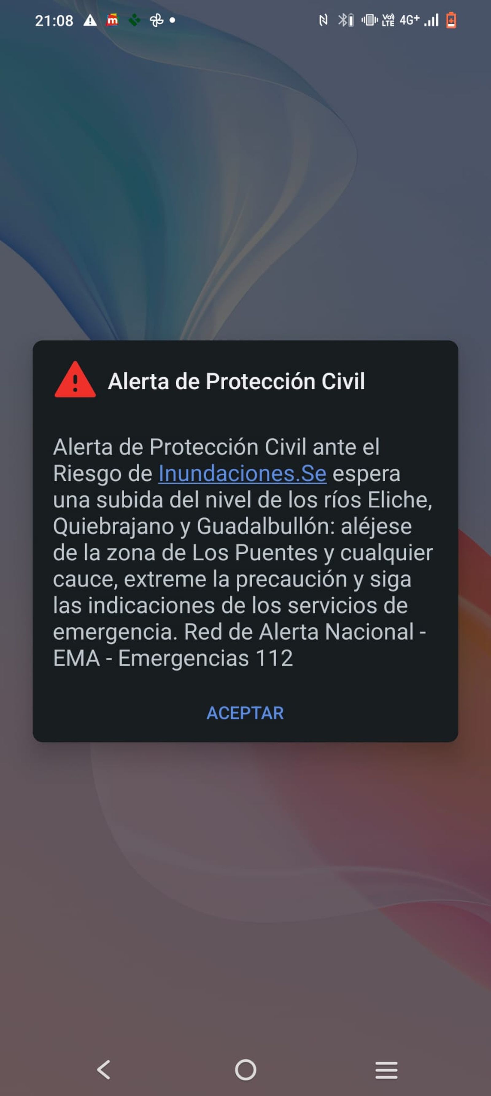 Alerta al móvil por riesgo de inundaciones.
