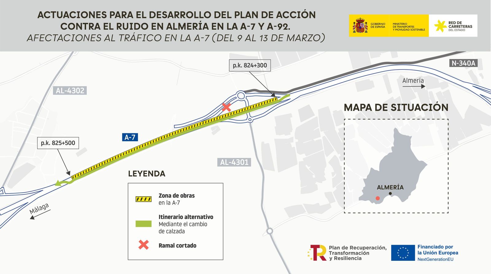 Croquis del Plan de Acción contra el ruido a la altura de El Ejido.