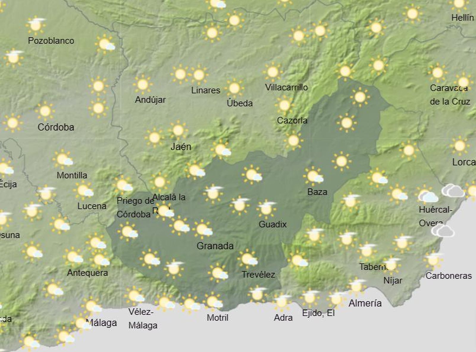 Continúa el tiempo estable y poco nuboso en la provincia de Granada