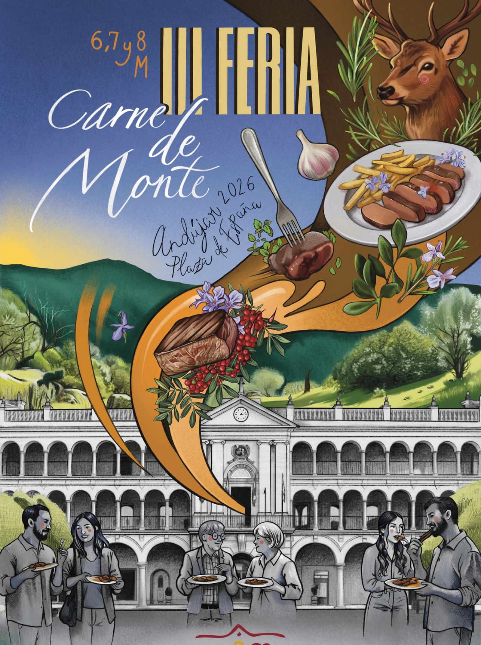 En la Plaza de España de Andújar se celebrarán las degustaciones de carne de monte durante todo el fin de semana.