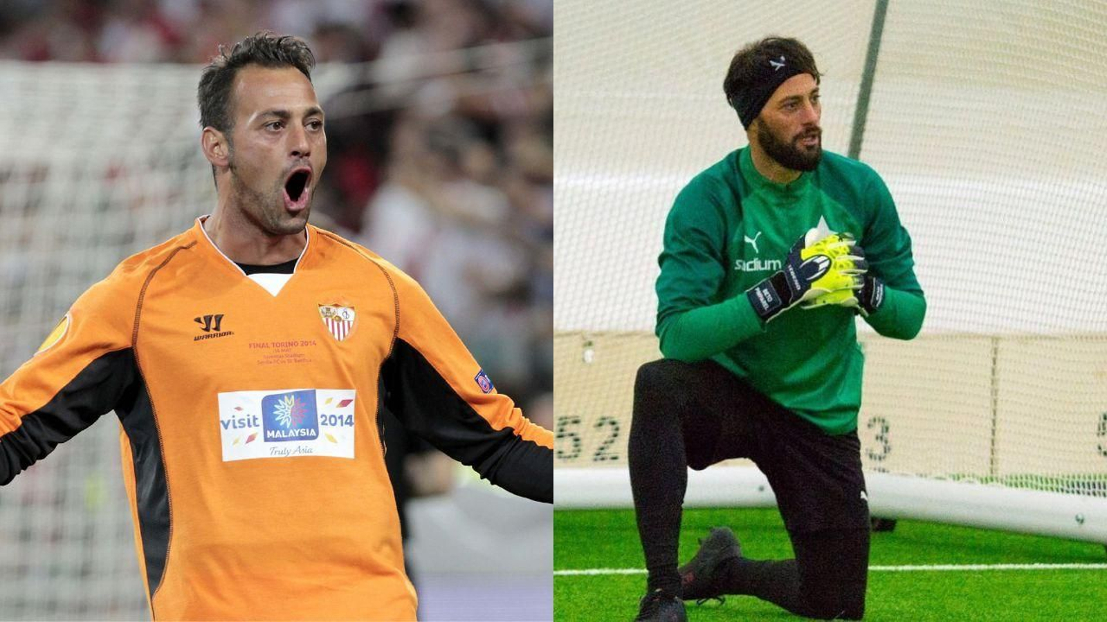 Beto, celebrando parar un penalti en la final de la Europa League en Turín; durante un entrenamiento con el HIFK Helsinki.