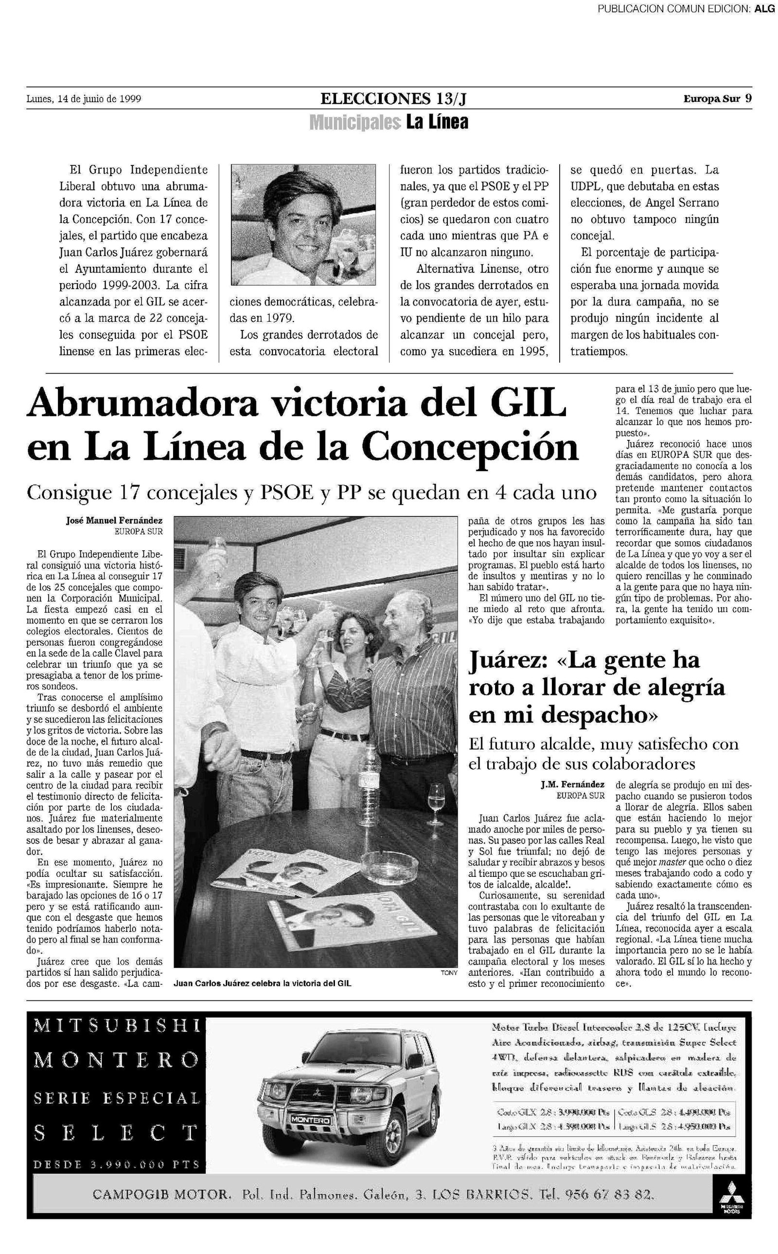 Juan Carlos Juárez celebra su primera victoria electoral, en 1999.