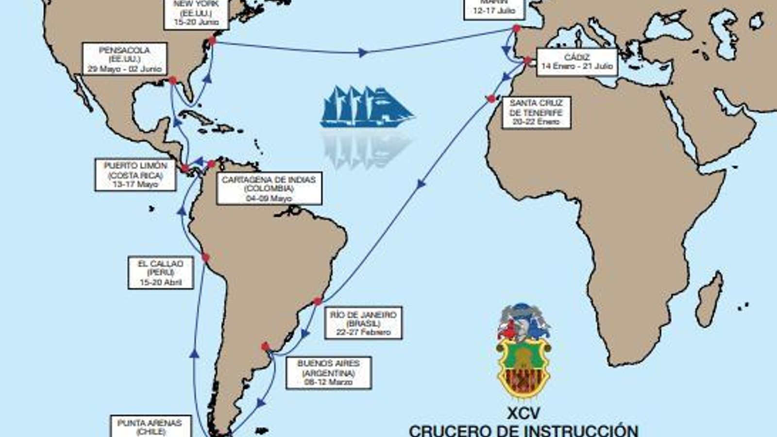 El XCV Crucero de instrucción del Juan Sebastián de Elcano. El XCV Crucero de instrucción del Juan Sebastián de Elcano.