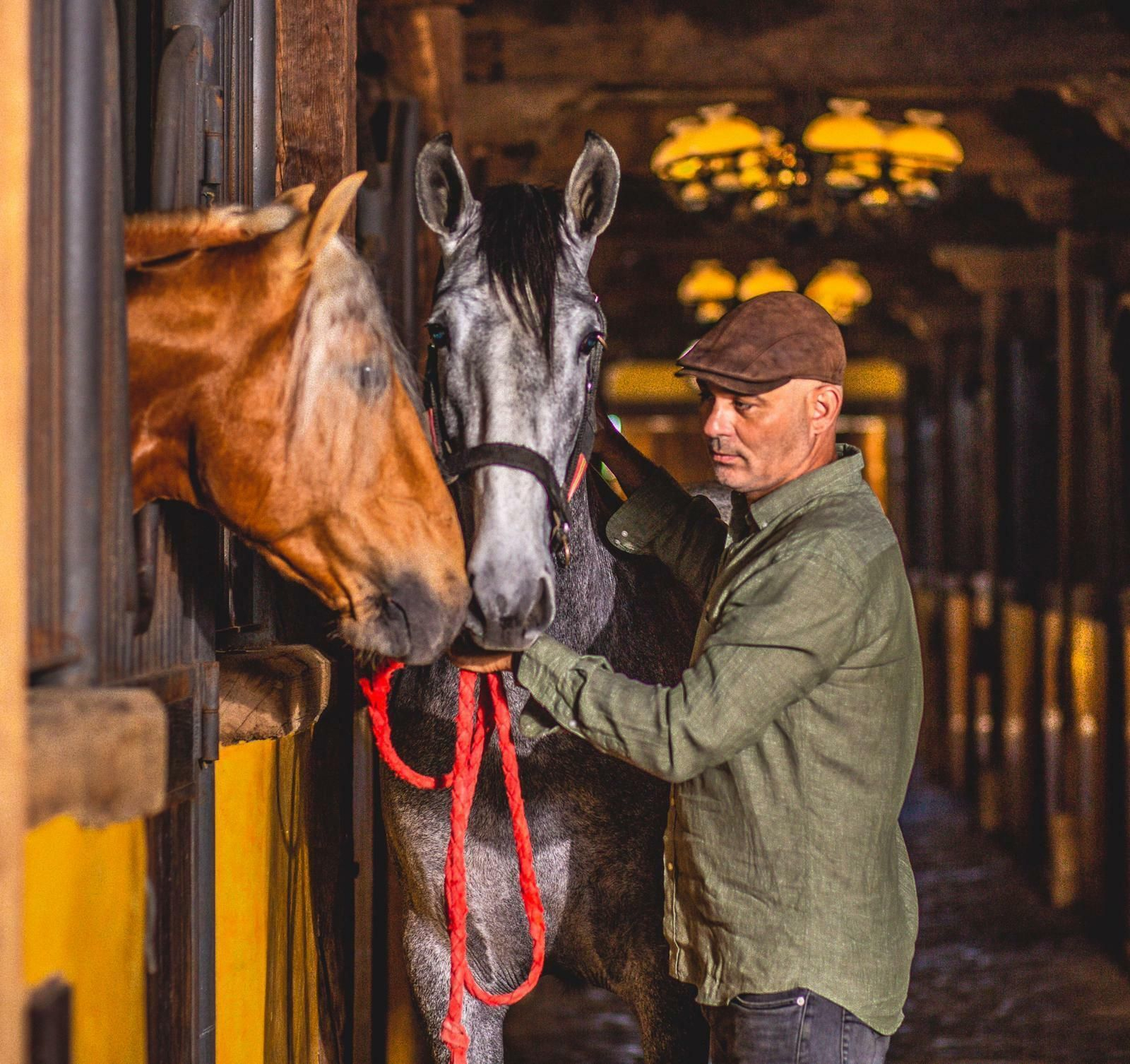Assiego, junto a dos de sus caballos en su yeguada el pasado jueves.