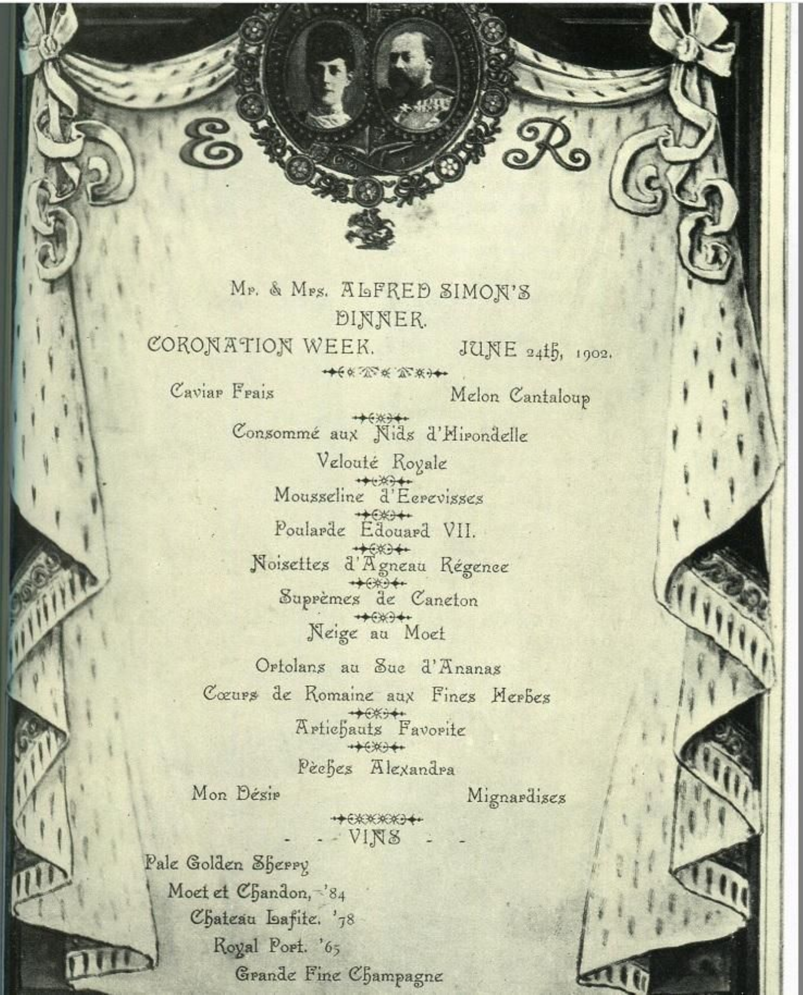 Menú de 1902 celebrando la coronación del rey Eduardo VII. 