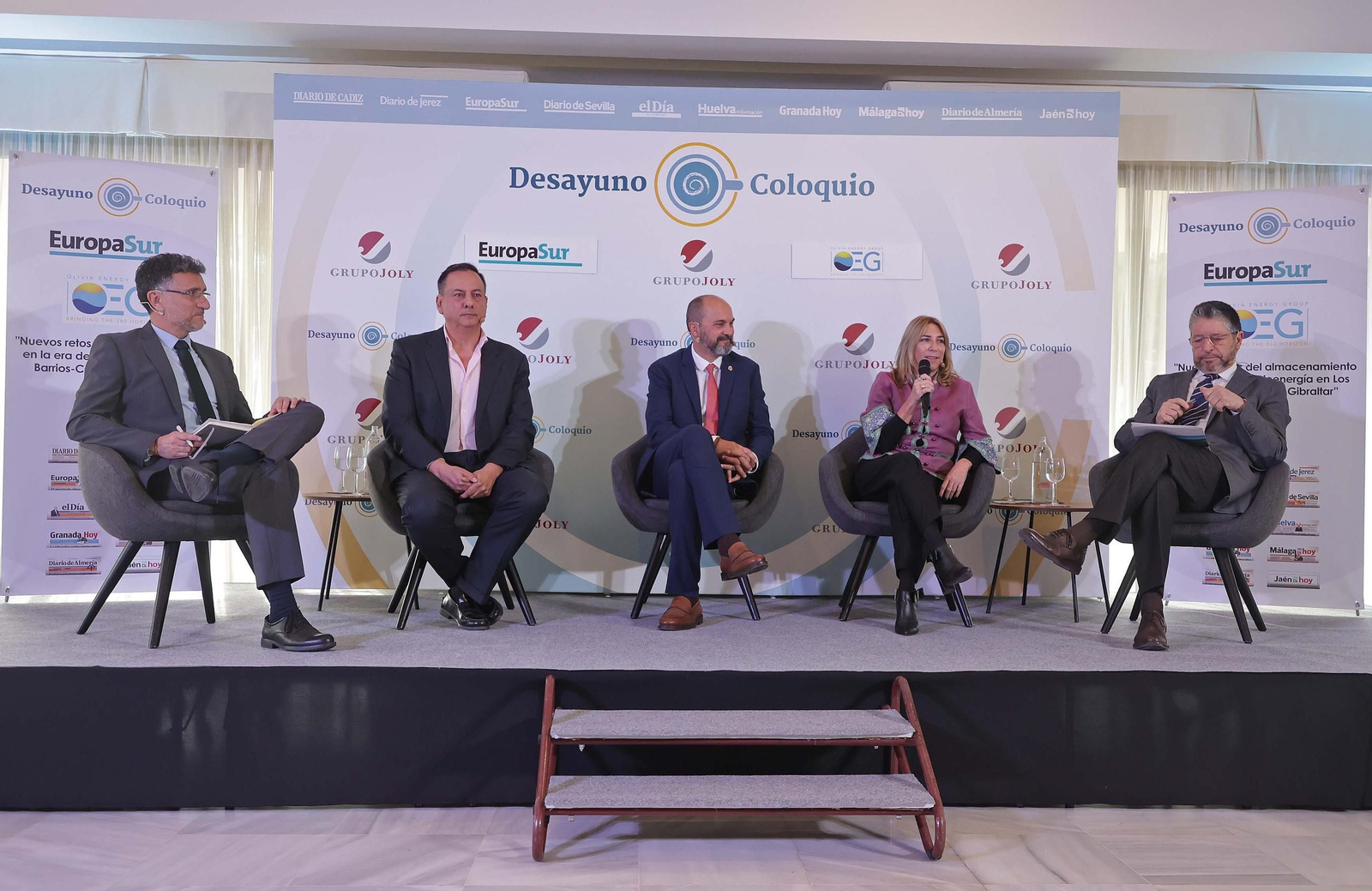 Fotos del Desayuno coloquio Nuevos retos del almacenamiento en la era de la bioenergía en Los Barrios y el Campo de Gibraltar de Europa Sur y Olivia Energy Group