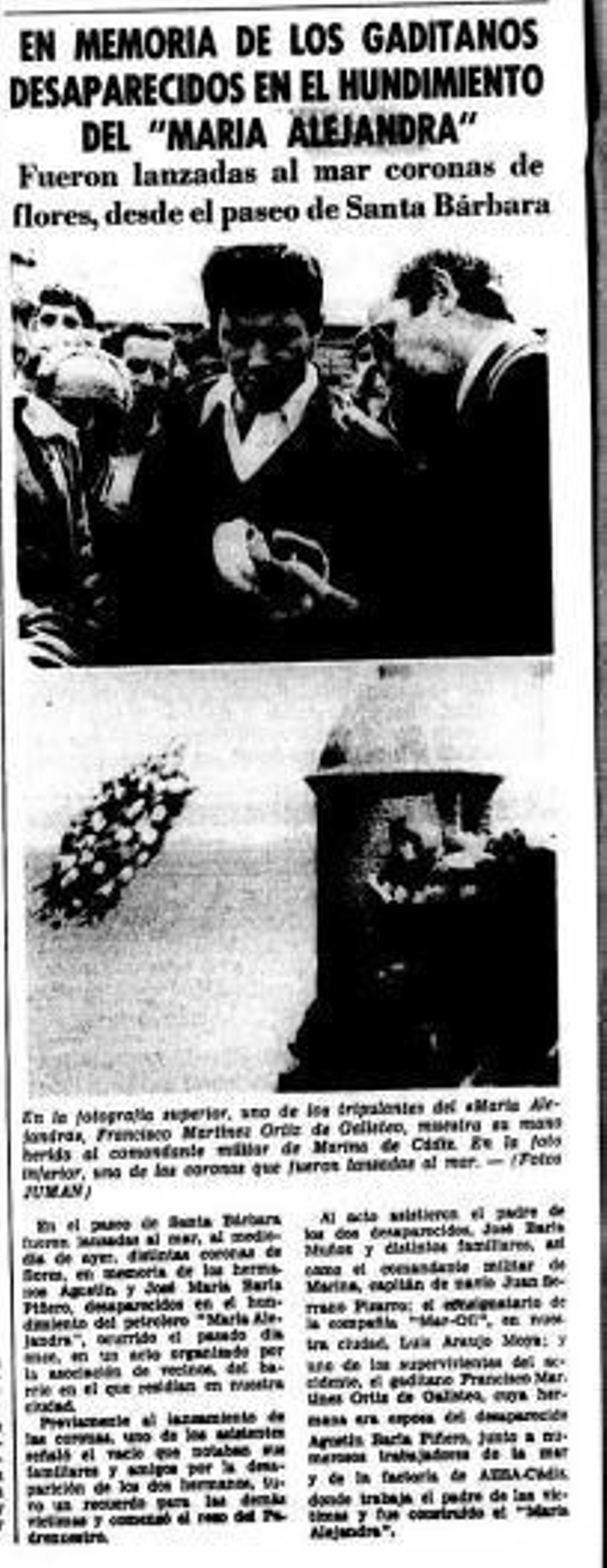 Acto celebrado en 1980 en Cádiz en memoria de los fallecidos en el hundimiento.