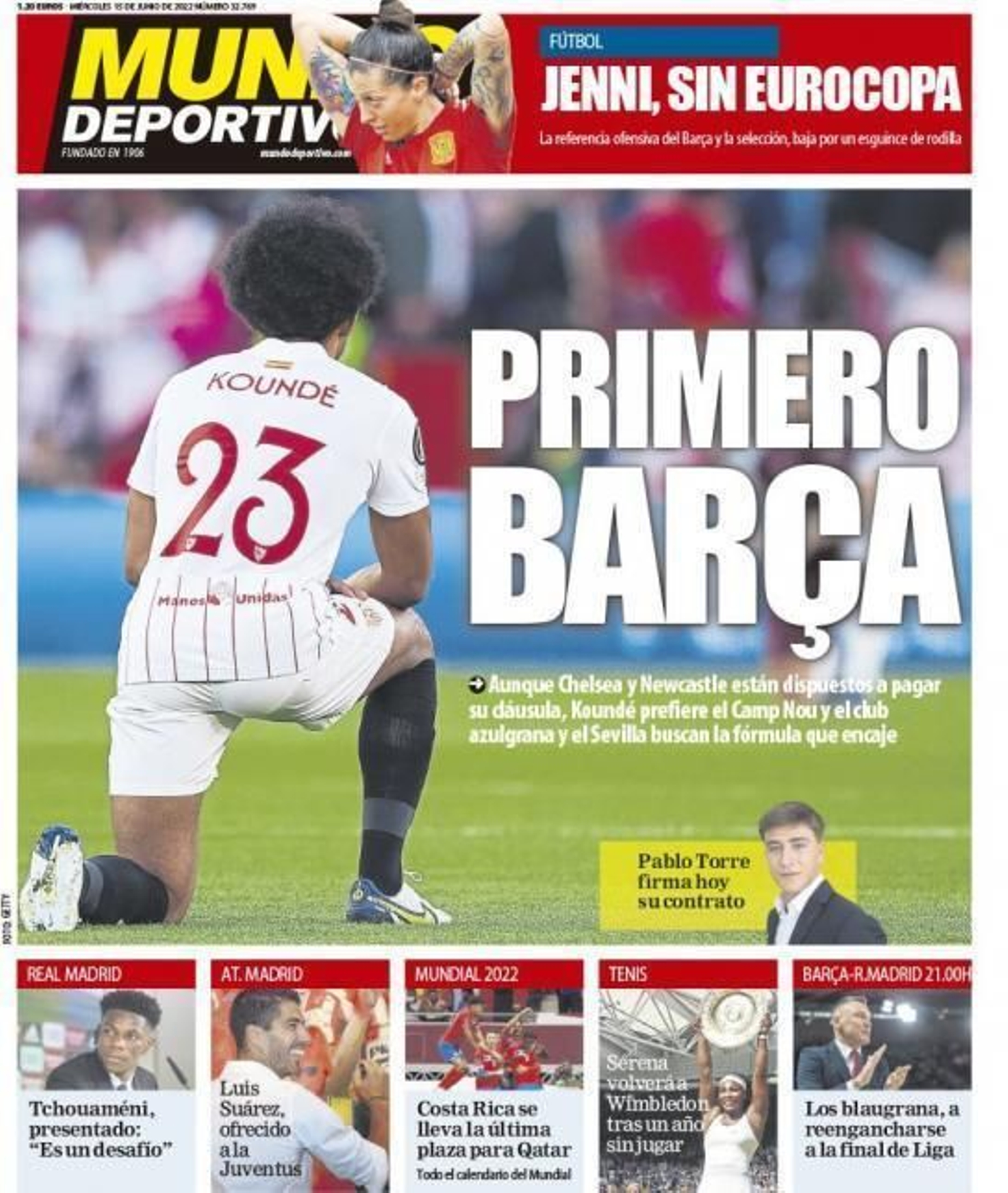 Portada de hoy del 'Mundo Deportivo' con Koundé a toda plana.