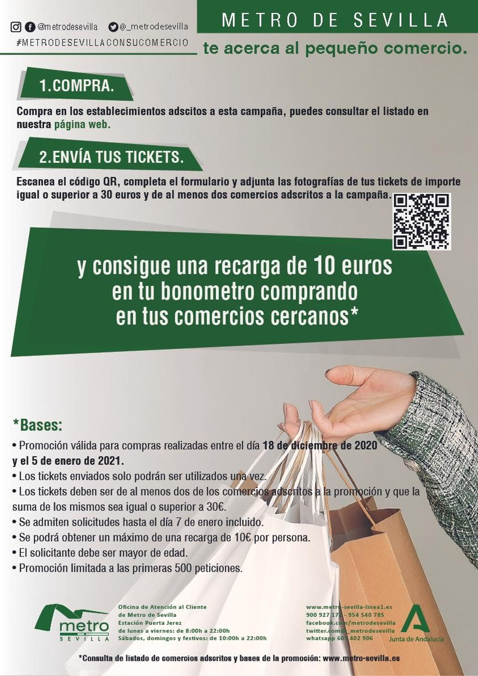 El cartel de Metro de Sevilla en el que anuncia cómo lograr un premio de recarga de 10 euros.