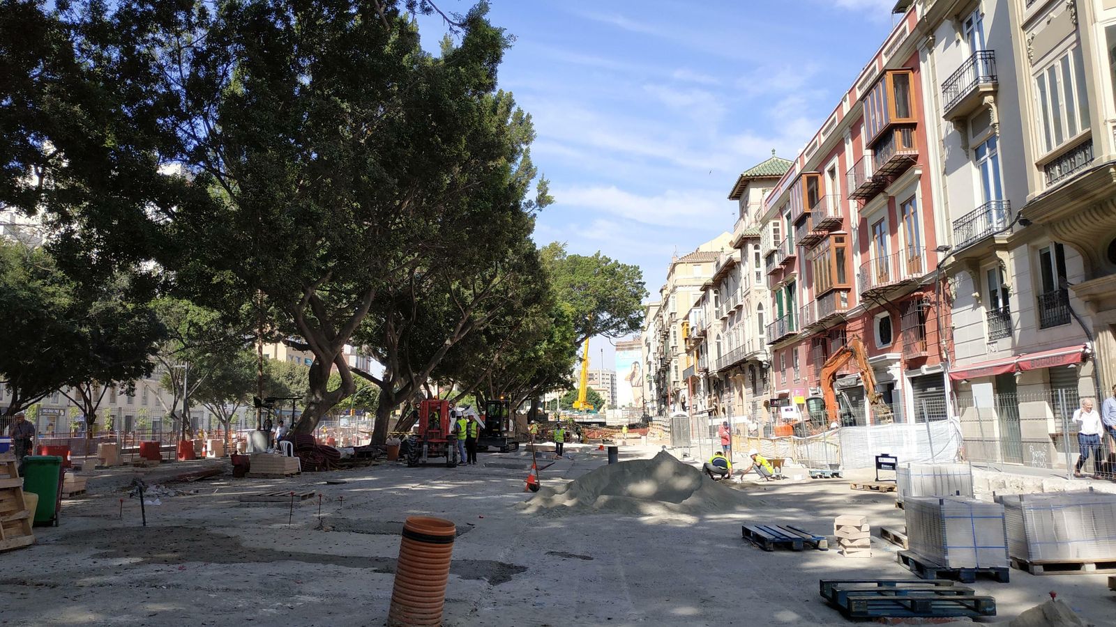 Imagen del lateral norte de la Alameda, afectado por las obras del Metro de Málaga.