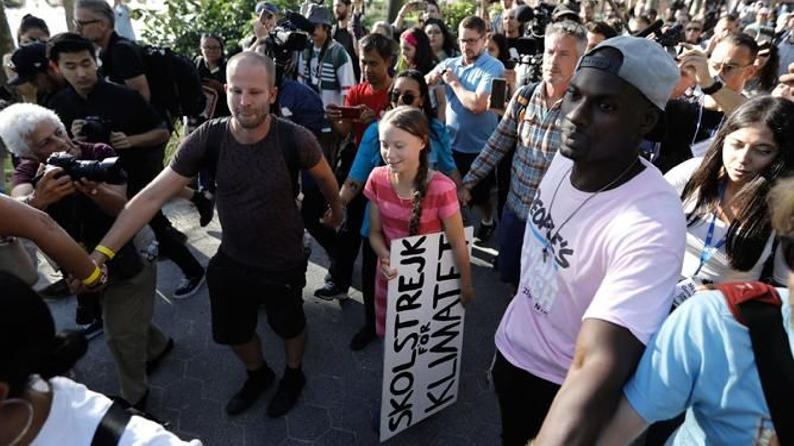 La joven activista Greta Thunberg, en la manifestación de Nueva York.