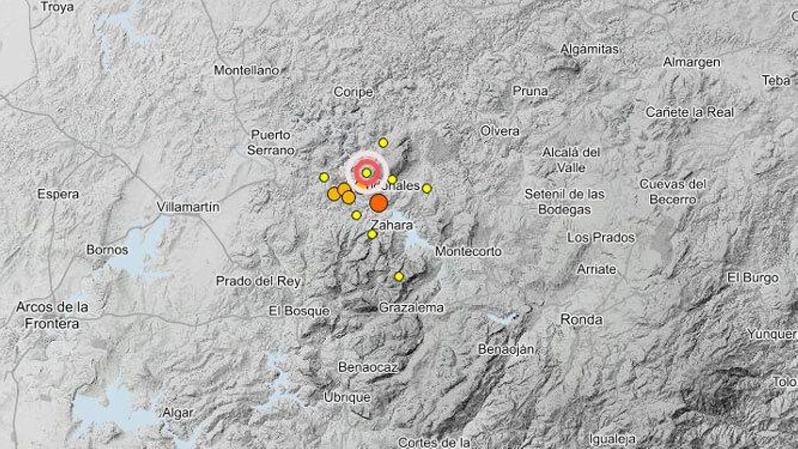 Visor de terremotos de esta madrugada en la provincia de Cádiz.