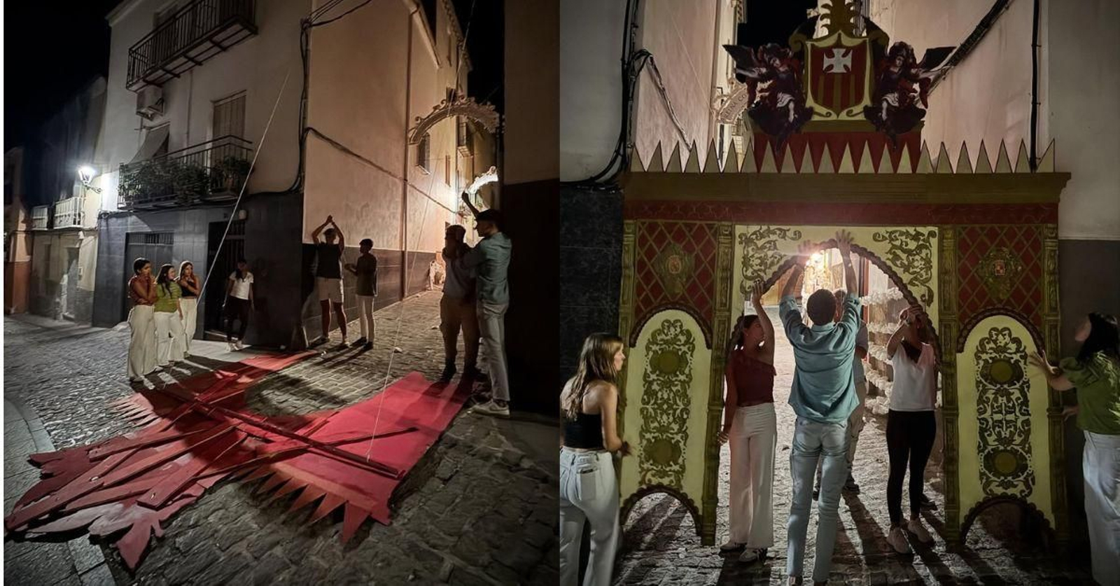 El grupo de devotos de las Mercedes recrea el arco de la visita de Isabel II a Jaén en 1862.