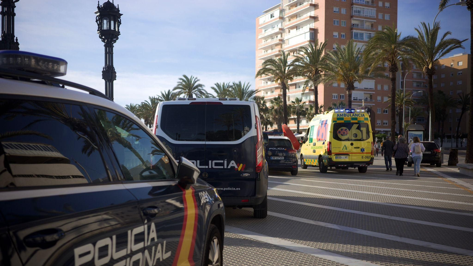 Vehículos policiales y de emergencias en el entorno de La Caleta.