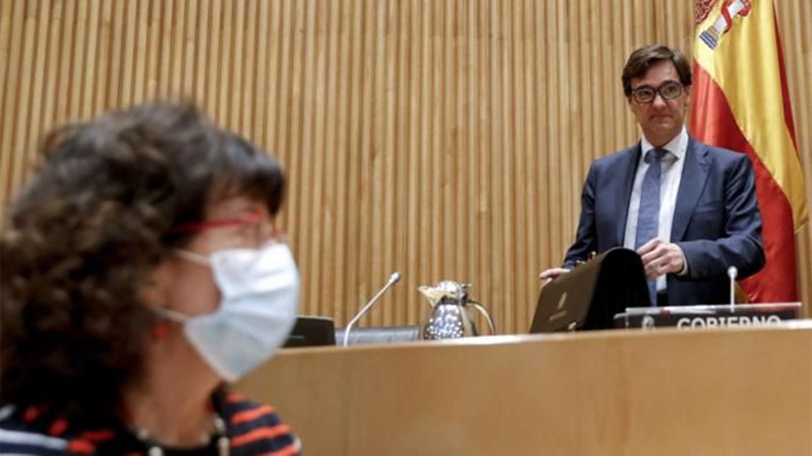 Salvador Illa, a su llegada este jueves a la Comisión de Sanidad en el Congreso de los Diputados.