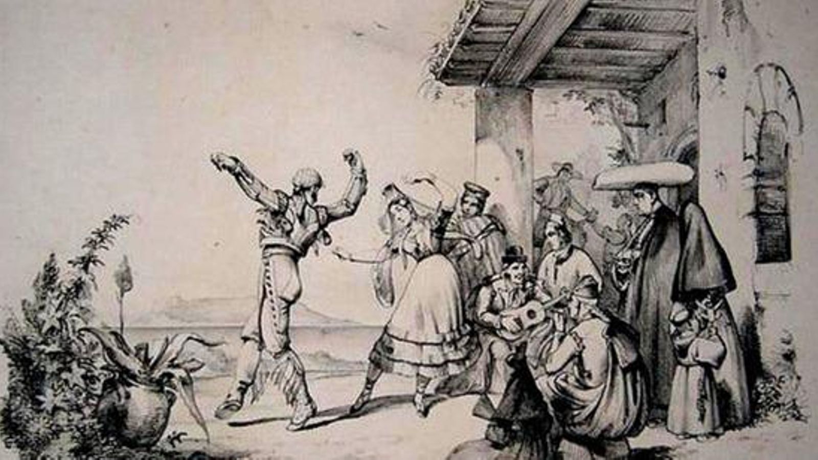 El bolero en Algeciras, antiguo grabado alemán.
