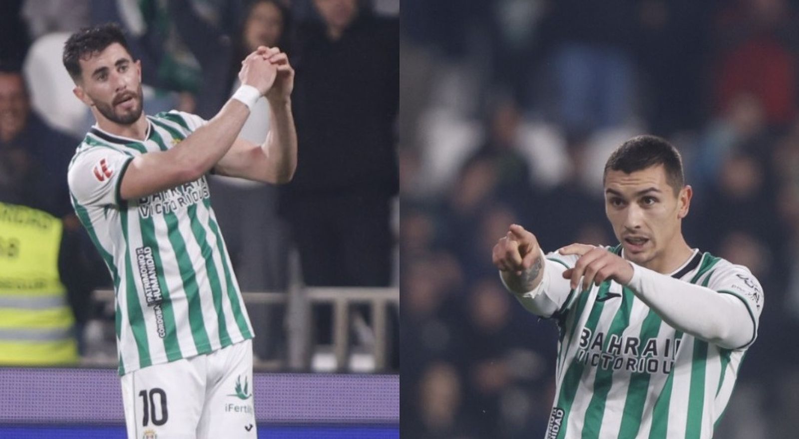 Jacobo y Adri Fuentes celebran sus respectivos goles del pasado sábado al Burgos.