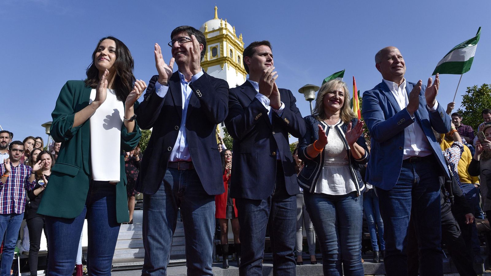 Inés Arrimadas, Juan Marín y Albert Rivera, en Sevilla.