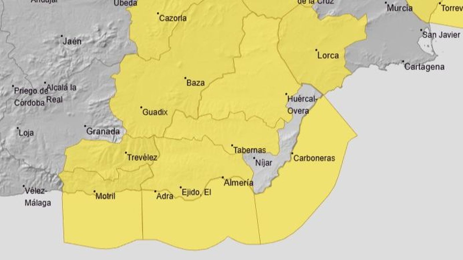 Alerta amarilla por vientos en la provincia de Almería para el jueves 12 de febrero.