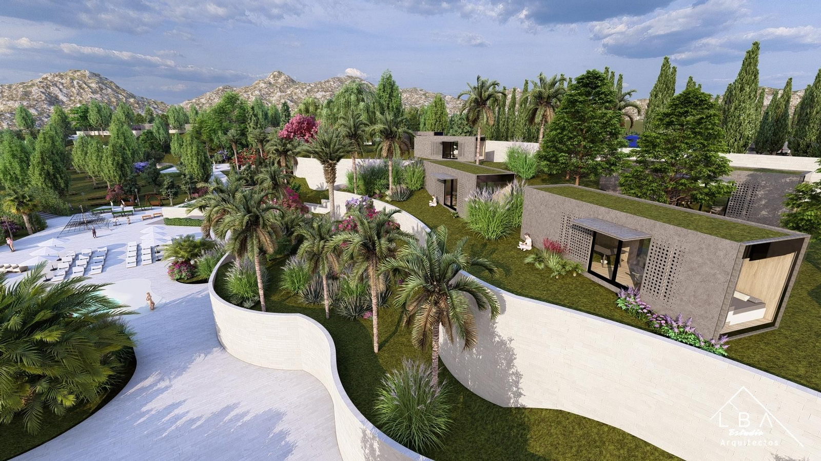 Bocetos digitales del futuro Eco Active Resort de Jaén.