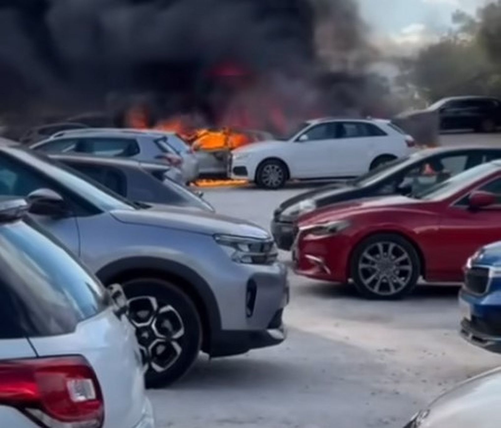 El fuego originado en uno de los parkings de Cabopino.