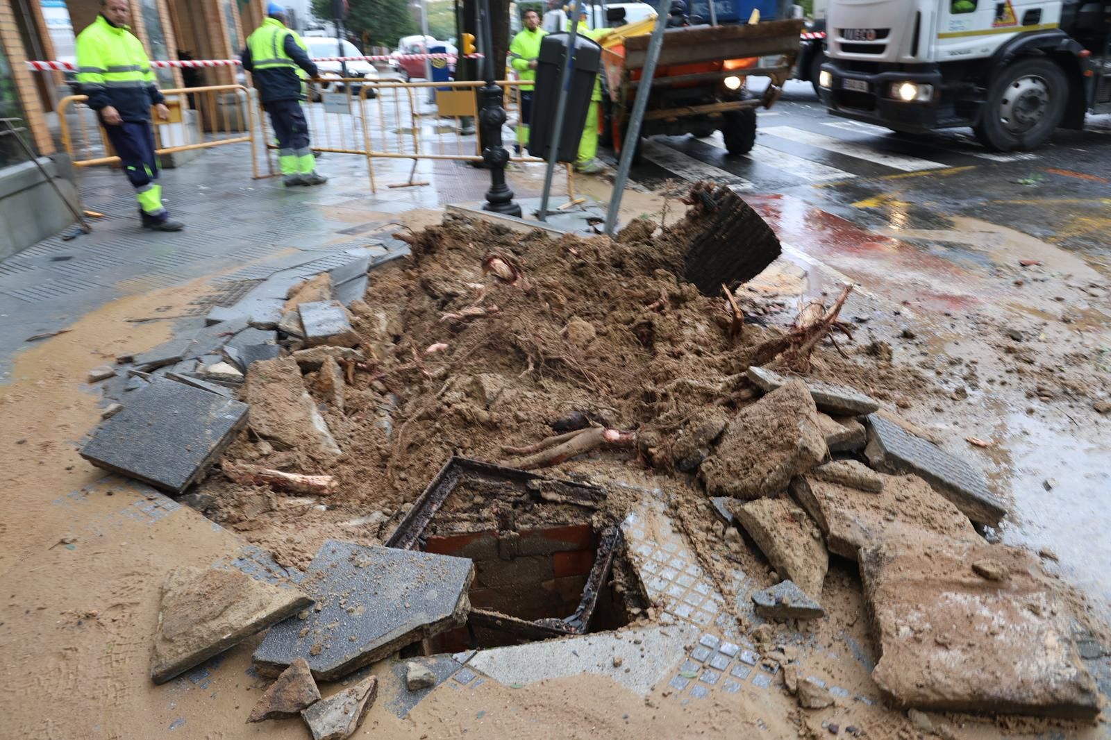 Rotura de una tubería en Pablo Rada tras caer un árbol.