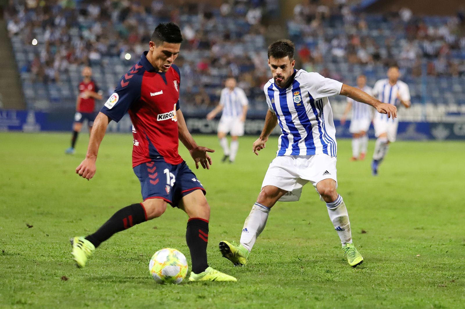 Un momento del Recre-Osasuna del último Trofeo Colombino en 2019.