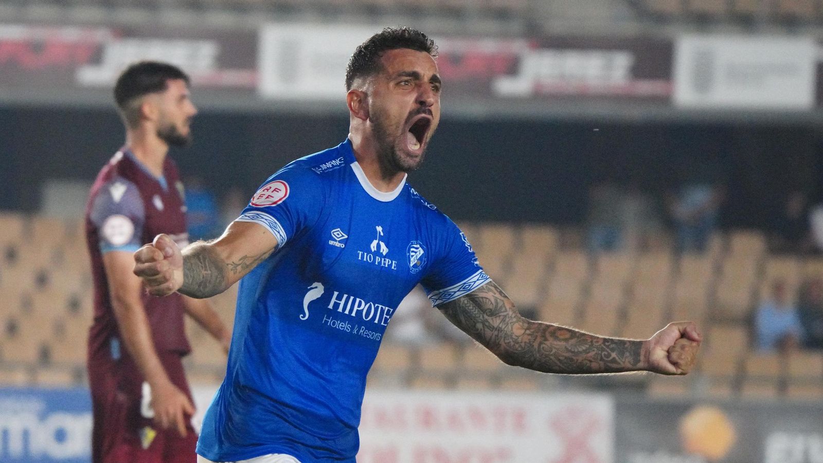 Edu Salles, autor de uno de los dos goles que ha marcado el Xerez DFC en Chapín.