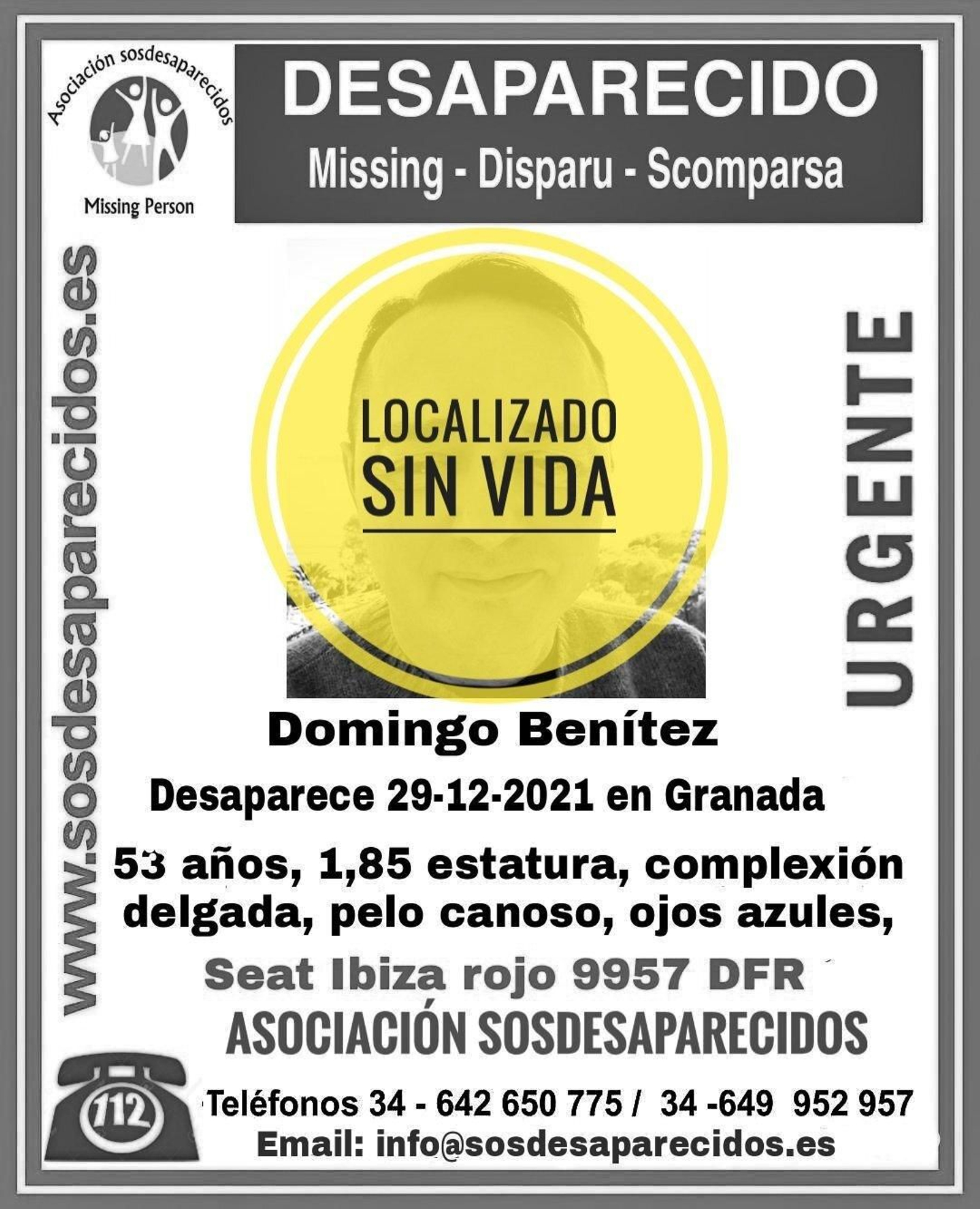 Encontrado sin vida el hombre desaparecido desde diciembre en Granada