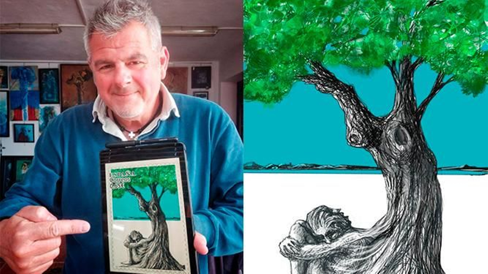 Andrés Mérida y su obra 'Madre Naturaleza'.