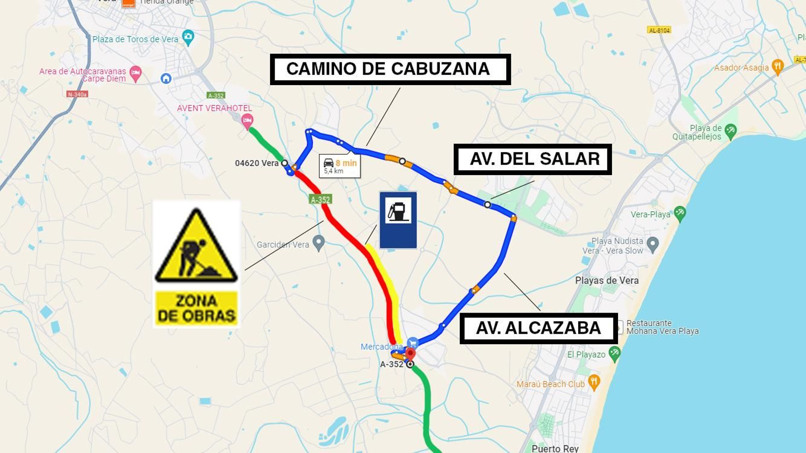 Desvío del tráfico el lunes 13 de mayo en la carretera Vera-Garrucha.