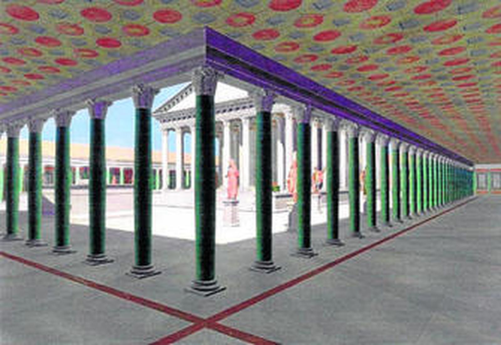 Imagen virtual de la galería porticada del patio principal de la Casa de Exedra de Itálica.