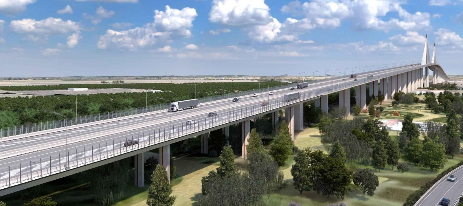 Recreación del puente de la SE-40 entre Coria y Dos Hermanas.