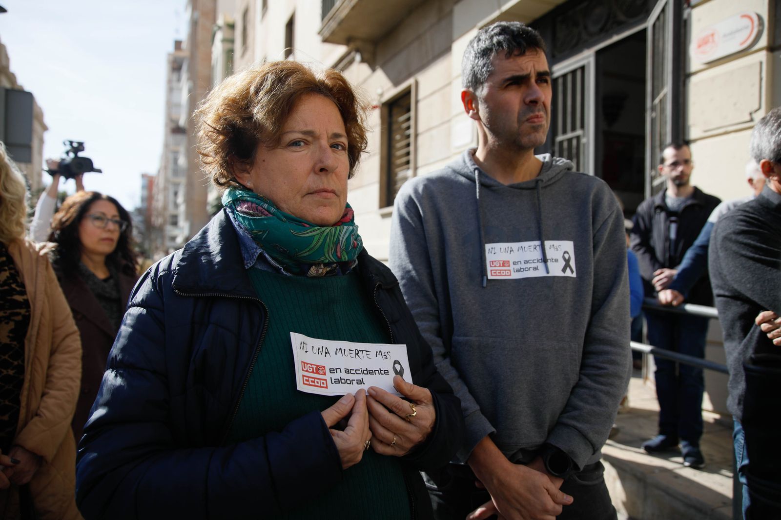 Imágenes de la concentración de CCOO y UGT  tras la muerte de un trabajador en accidente laboral
