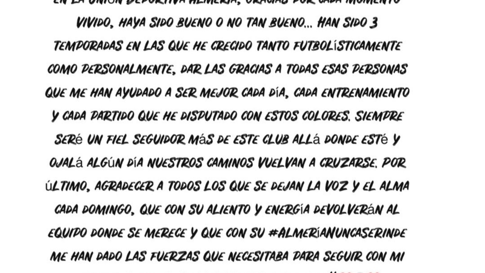 Mensaje de despedida de Navas.