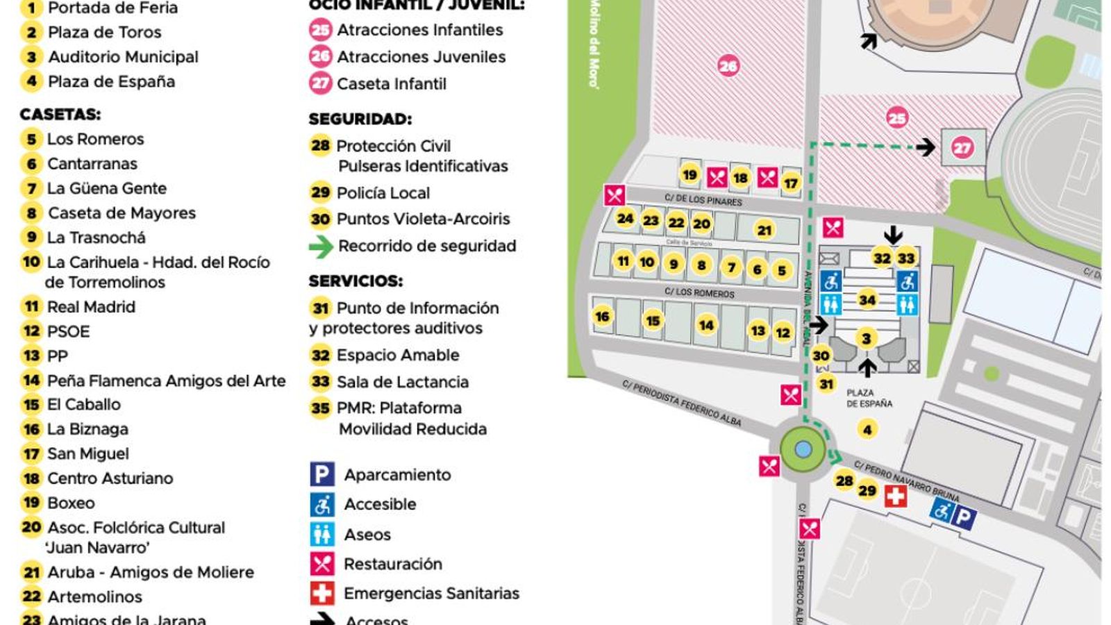 Plano recinto ferial de la Feria de San Miguel de Torremolinos.