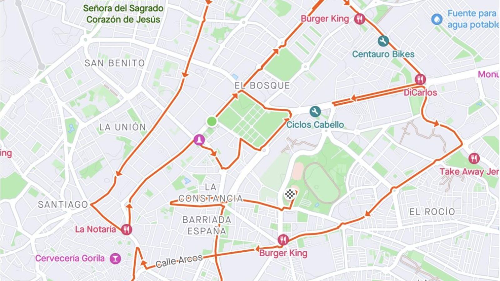 Plano del itinerario de la Media Maratón de Jerez.