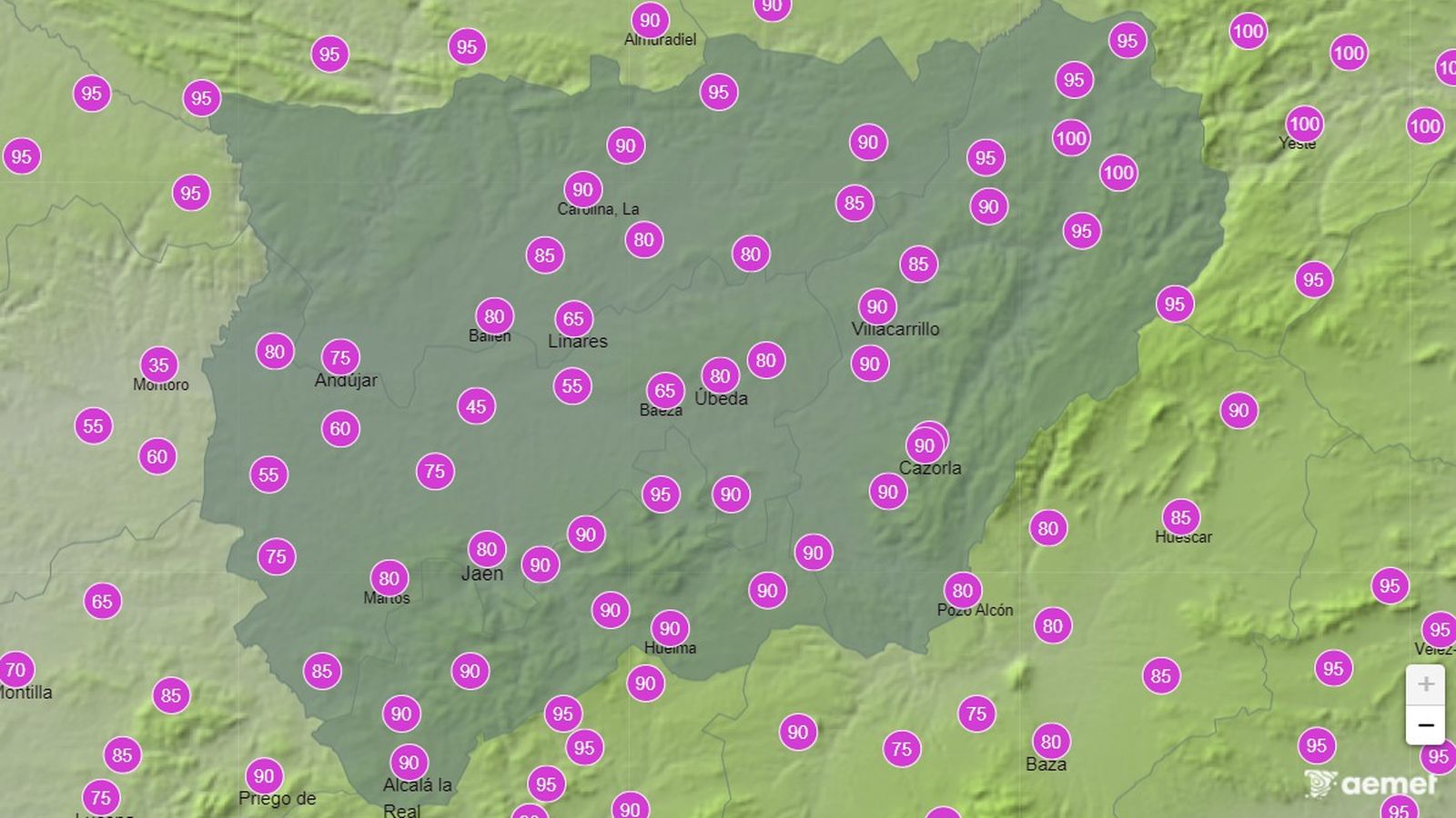 Probabilidad de lluvia el 7 de marzo entre la 12:00 y las 18:00 horas.