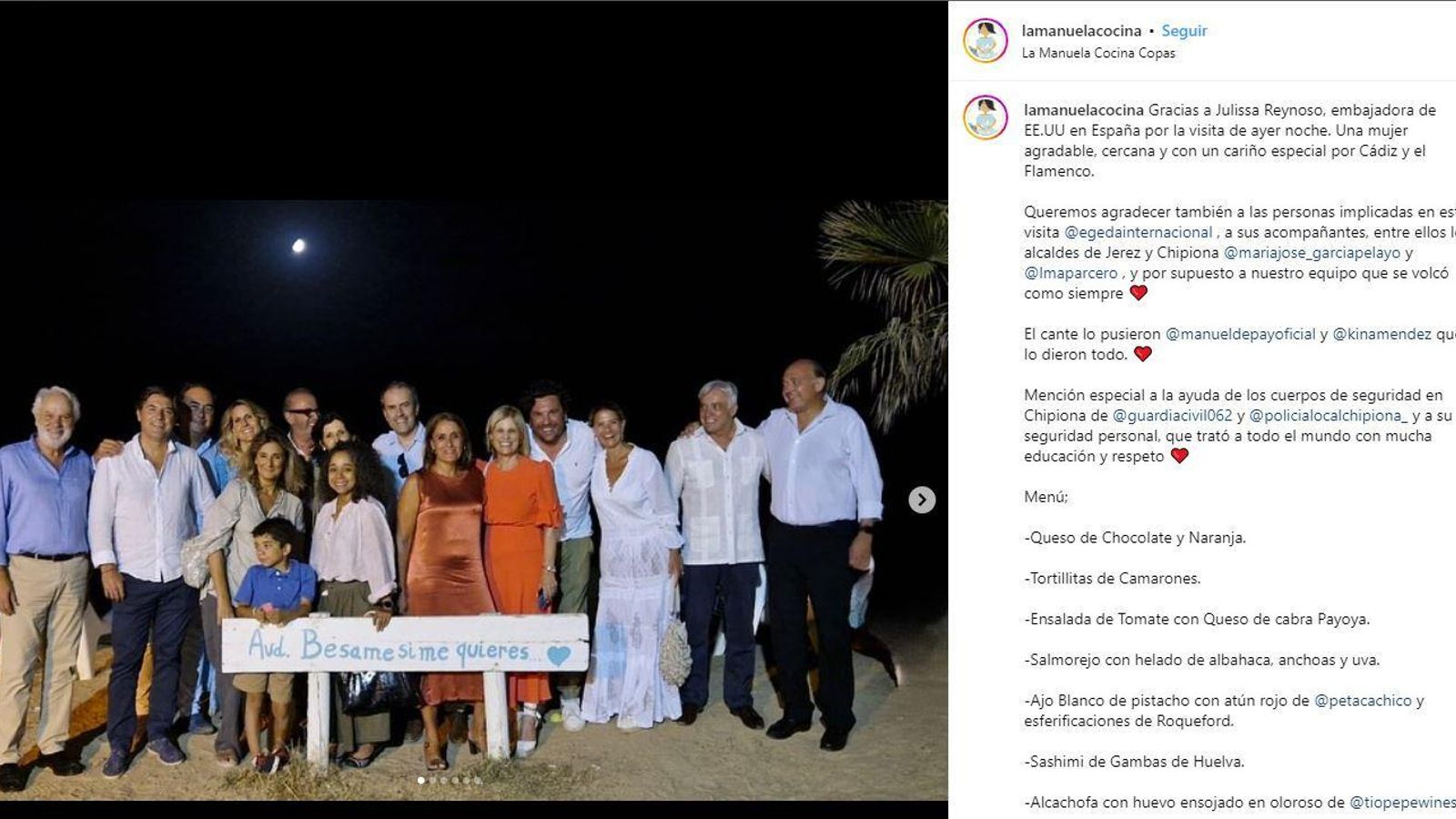 Post de La Manuela con motivo de la visita de la embajadora de EEUU en España.