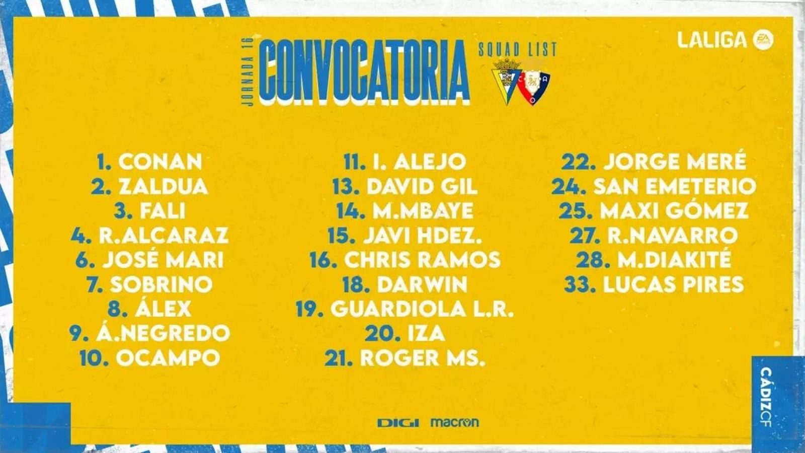 Convocatoria del conjunto amarillo.