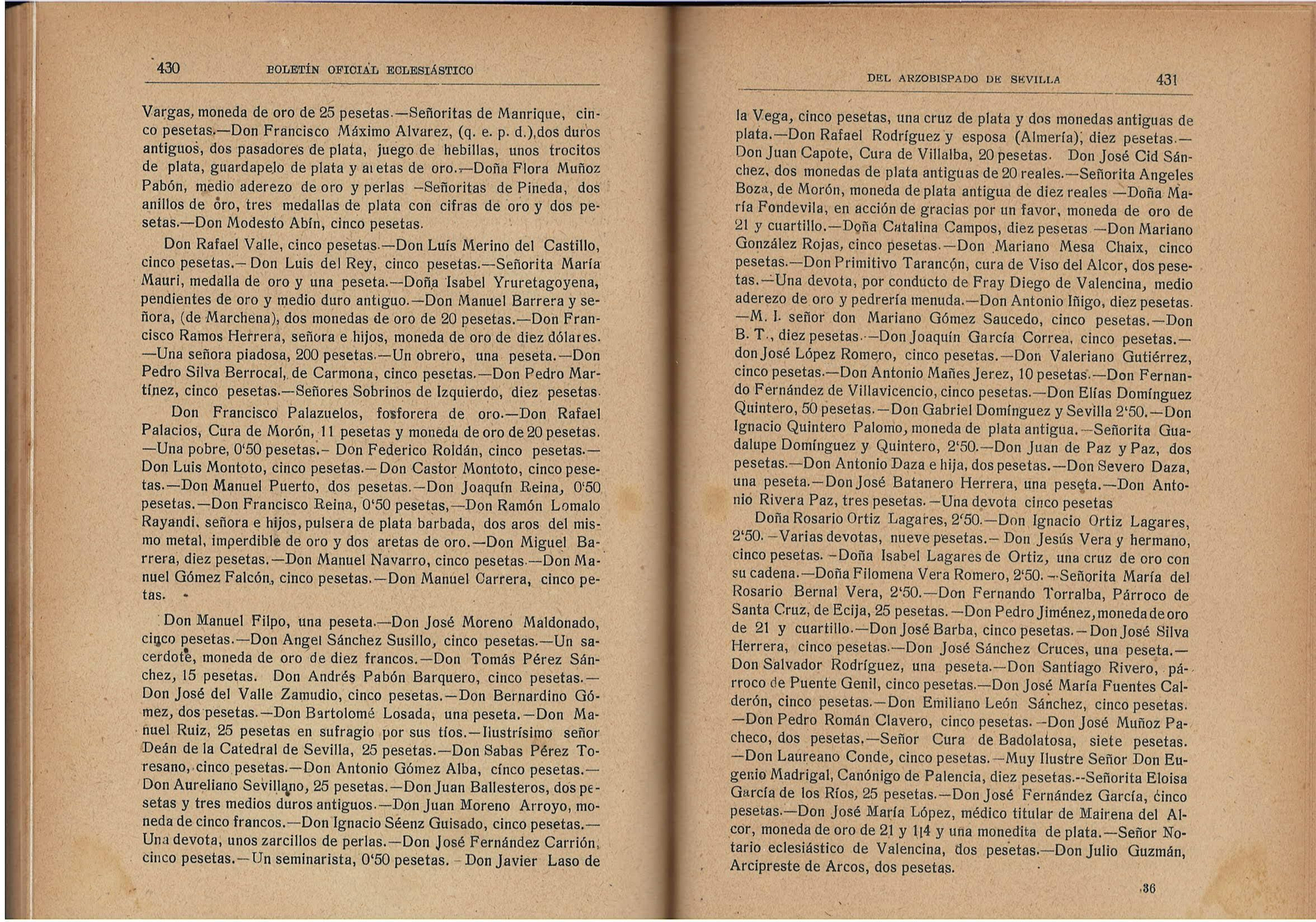 listas de donativos para corona de la Virgen del Rocío de 1919
