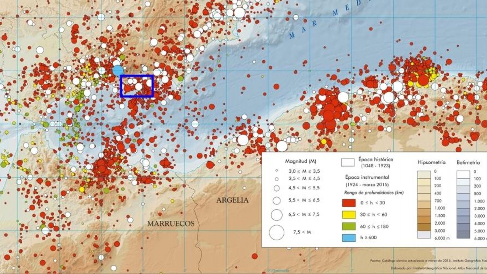 Mapa de terremotos frente a Castell de Ferro