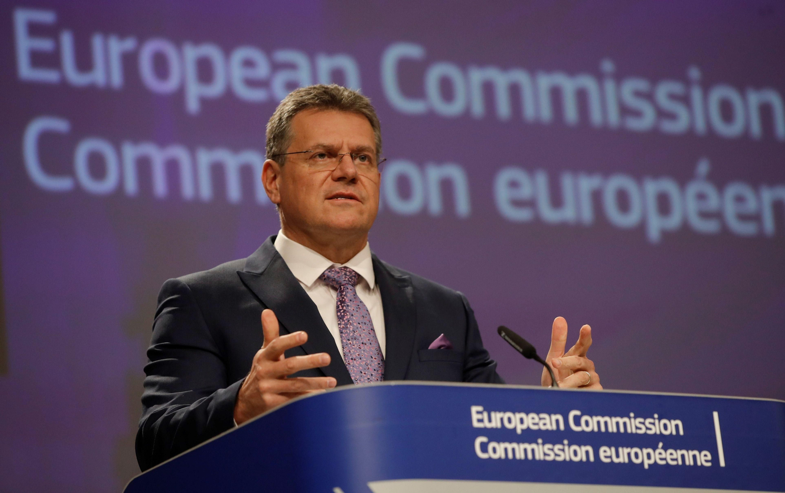 El vicepresidente comunitario Maros Sefcovic, durante una rueda de prensa.