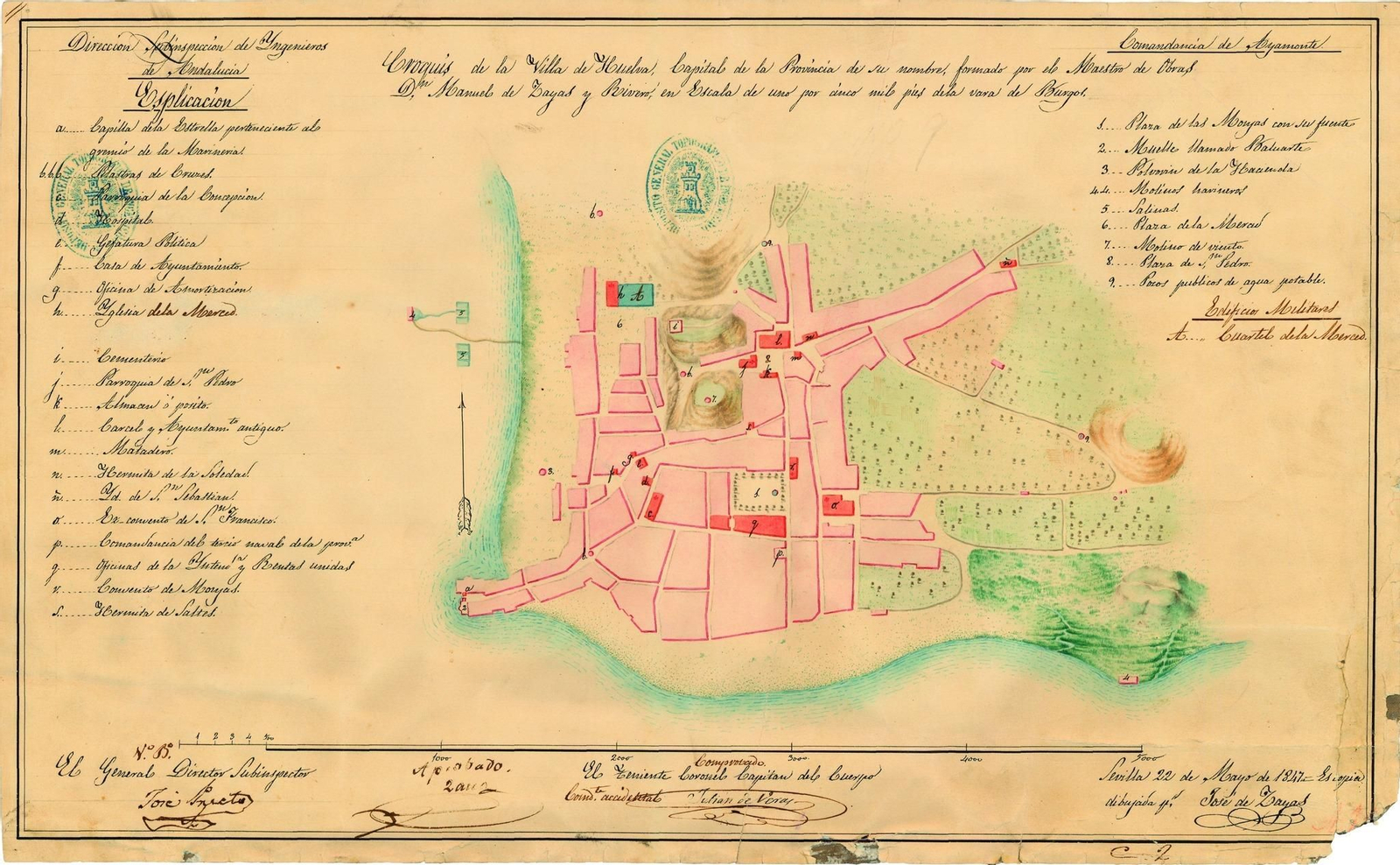 Mapa de la ciudad de Huelva de 1847.