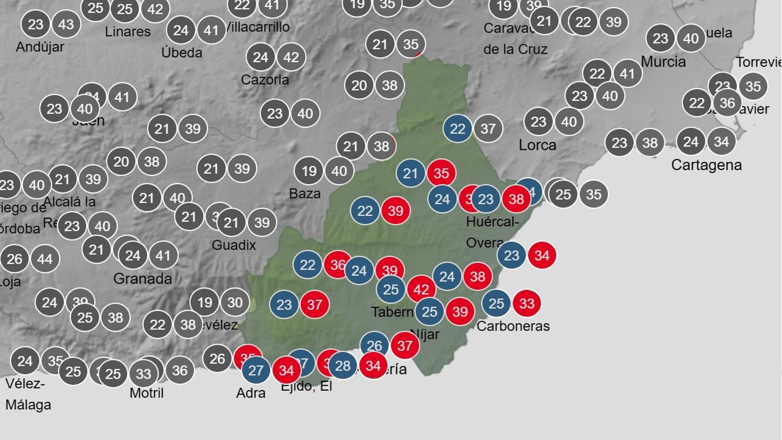 El próximo jueves se podrían alcanzar los 42 grados en zonas del interior de la provincia de Almería. El próximo jueves se podrían alcanzar los 42 grados en zonas del interior de la provincia de Almería.