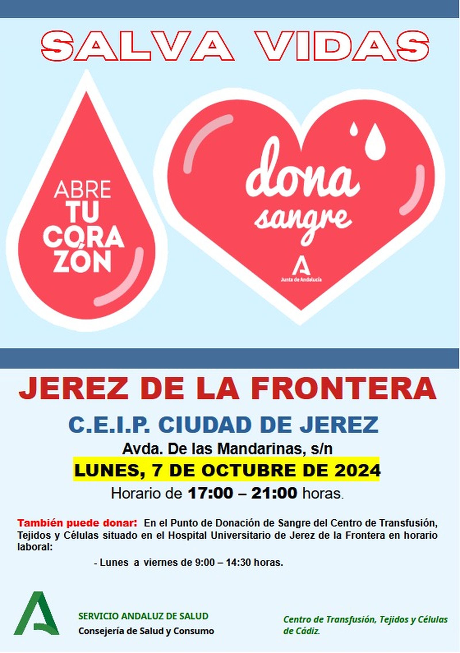 Cartel de la donación de sangre en el CEIP Ciudad de Jerez