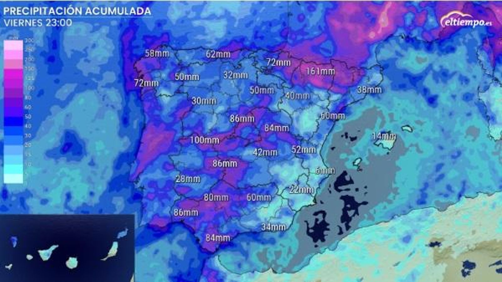 Precipitaciones acumuladas para el viernes por la noche